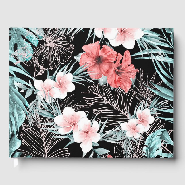 Rose Gold Tropical Elegante Botanische Hochzeit Gästebuch (Vorderseite)