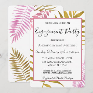 Rose Gold Tropical Floral Engagement Party Einladung