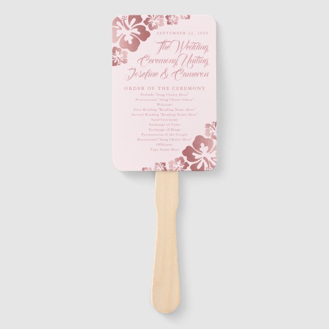 Rose Gold Tropical Hibiskus Blume Hochzeitsprogram Fächer (Vorderseite)