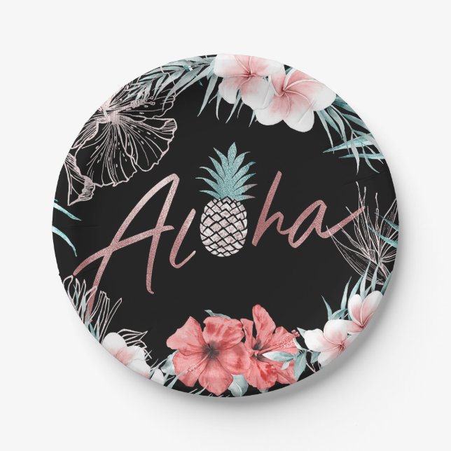 Rose Gold Tropische Ananas Aloha Luau Pappteller (Vorderseite)