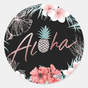 Rose Gold Tropische Ananas Aloha Luau Runder Aufkleber