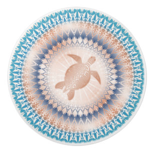 Rose Gold Türkis-Schildkröten-Mandala-Nautik Keramikknauf