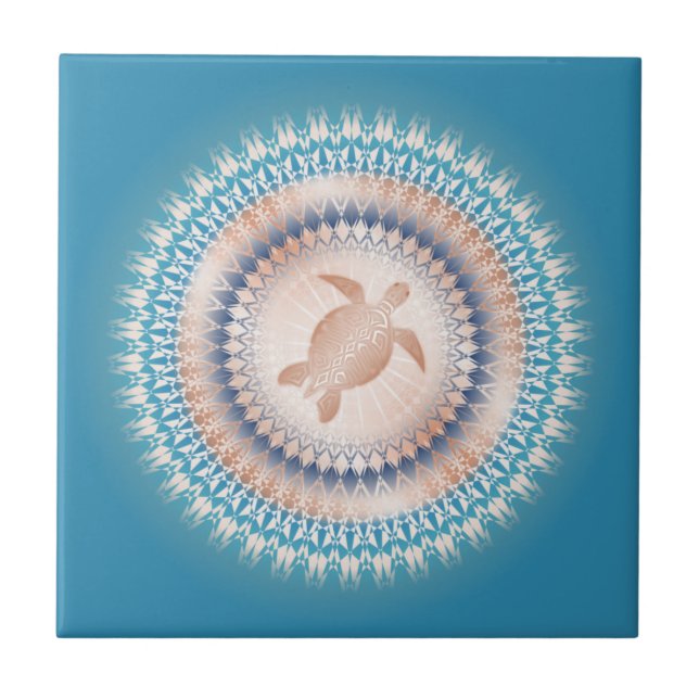Rose Gold Turquoise Turtle Mandala Fliese (Vorderseite)