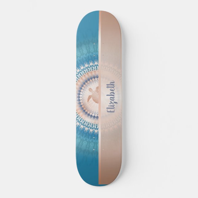 Rose Gold Turtle Mandala Name Türkis Skateboard (Vorderseite)