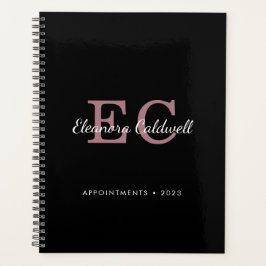 Rose Gold Two Initials Monogramm auf Black 2023 Planer