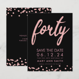 Rose Gold Typ 40. Geburtstag Rett Datum Confetti Einladung
