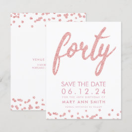 Rose Gold Typ 40. Geburtstag Rett Datum Confetti Einladung