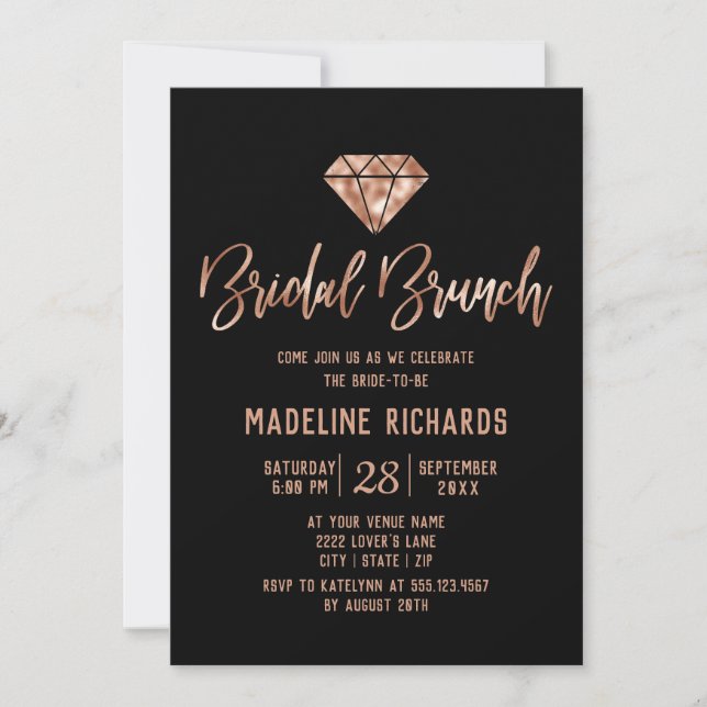 Rose Gold Typografie Bridal Brunch Einladung (Vorderseite)