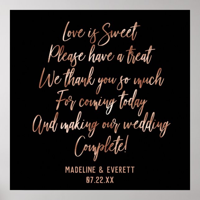 Rose Gold Typografie Liebe ist Sweet Leckerei Tabl Poster (Vorne)