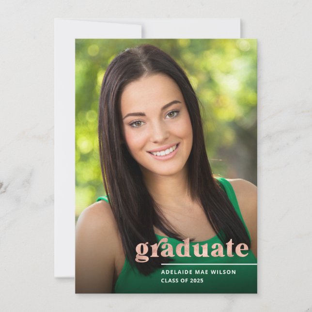 Rose Gold Typografy Foto Graduation Party Einladung (Vorderseite)