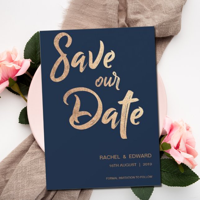 Rose Gold Typografy Wedding Save the Date (Von Creator hochgeladen)