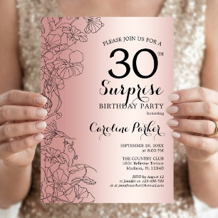 Rose Gold Überraschung 30. Geburtstag Party Einladung