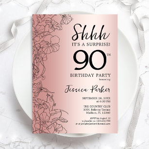 Rose Gold Überraschung 90. Geburtstag Einladung