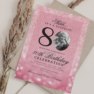 Rose Gold Überraschungs-Foto Glam 80. Geburtstag  Einladung