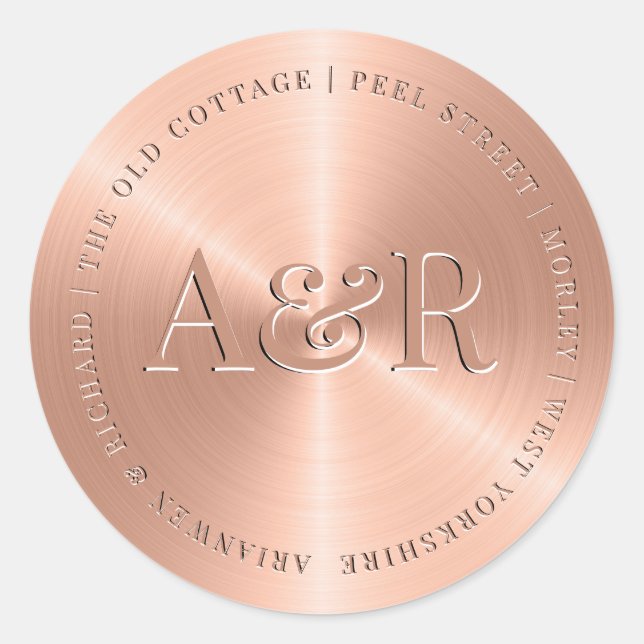 Rose Gold Umschlag Aufkleber mit Monogramm (Vorderseite)