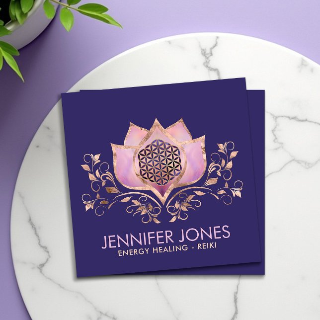 Rose Gold und Amethyst Blume des Lebens Lotus Quadratische Visitenkarte (Von Creator hochgeladen)
