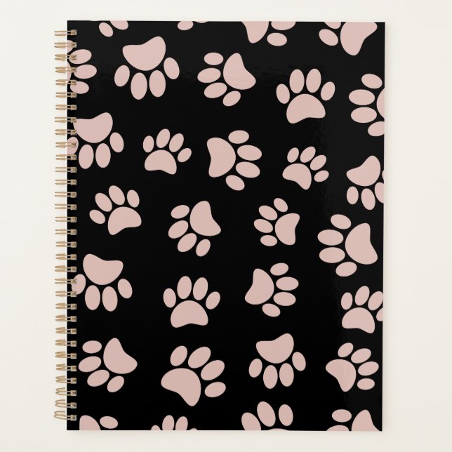 Rose Gold und Black Dog Paw Muster Planer (Vorderseite)