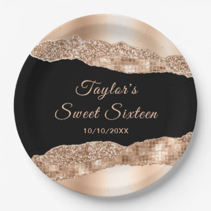 Rose Gold und Black Glam Tränen 16 . Geburtstag Pappteller