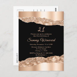 Rose Gold und Black Glam Tränen Geburtstagsparty Postkarte