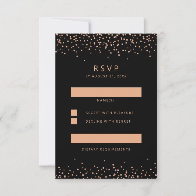 Rose Gold und Black Glitzer UAWG Replik Card RSVP Karte (Vorderseite)