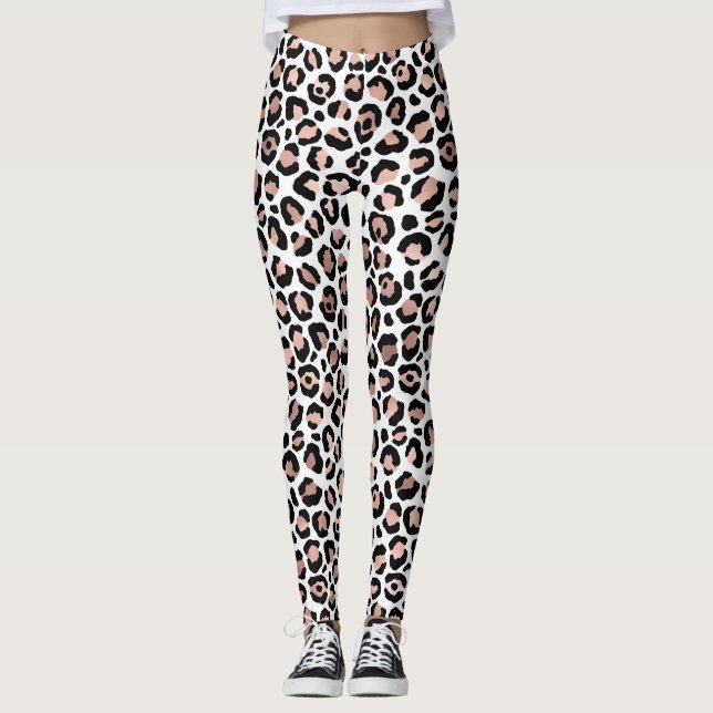 Rose Gold und Black Leopard Print Animal Print Leggings (Vorderseite)