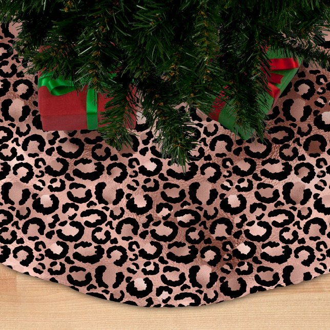 Rose Gold und Black Leopard Spots Polyester Weihnachtsbaumdecke (Von Creator hochgeladen)