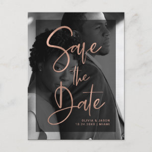 Rose Gold und Black Overlay Foto Save the Date Ankündigungspostkarte