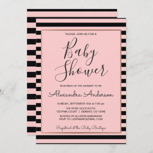 Rose Gold und Black Stripe Babydusche Einladung