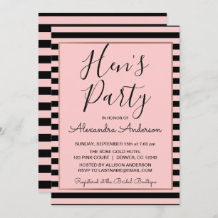 Rose Gold und Black Stripe Hens Party Einladung