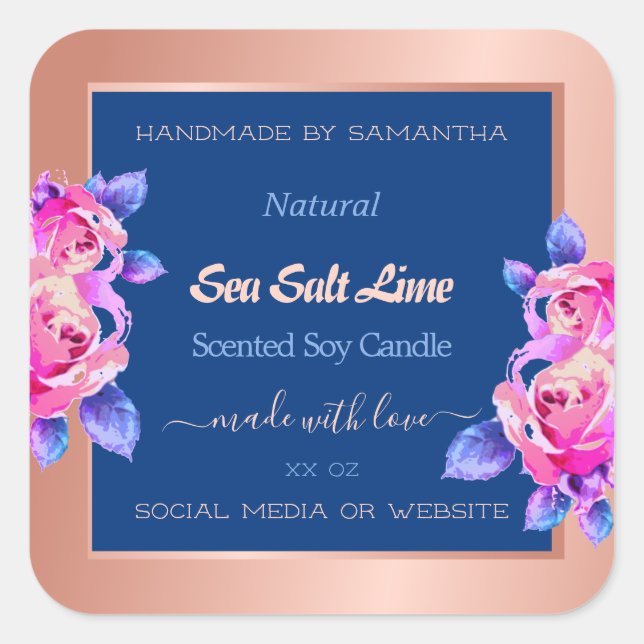 Rose Gold und Blue Ombre Produktverpackungsetikett Quadratischer Aufkleber (Vorderseite)