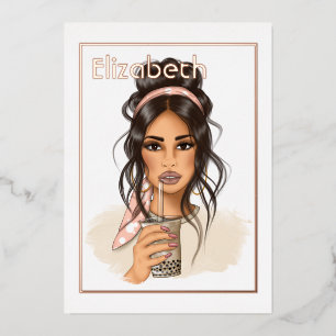 Rose Gold und Blush Birthday Tee Party Folieneinladung