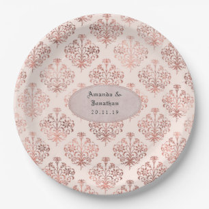Rose Gold und Blush Damask Foil Wedding Pappteller