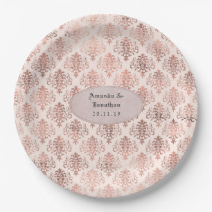 Rose Gold und Blush Foil Damask Muster Hochzeit Pappteller