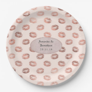 Rose Gold und Blush Folien Lippen Hochzeit Pappteller