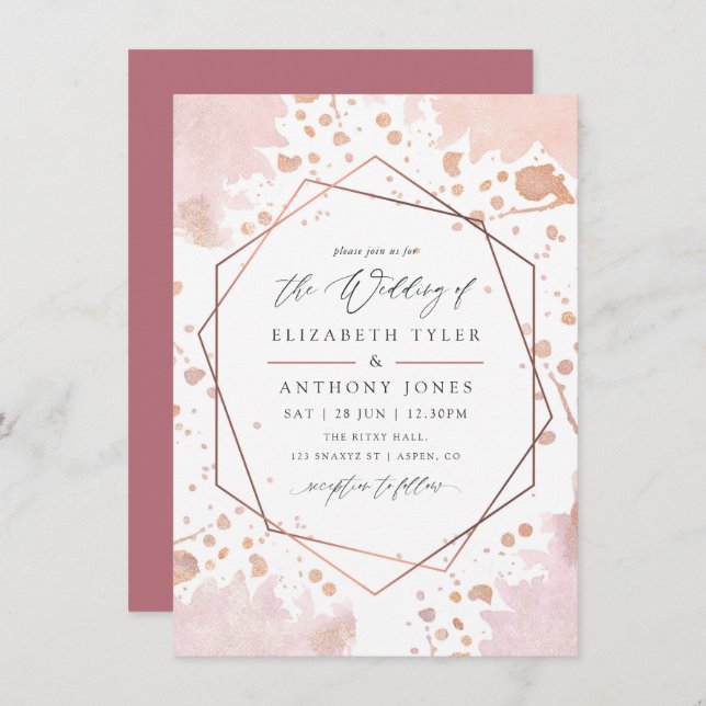 Rose Gold und Blush Geometric Wedding Einladung (Vorne/Hinten)