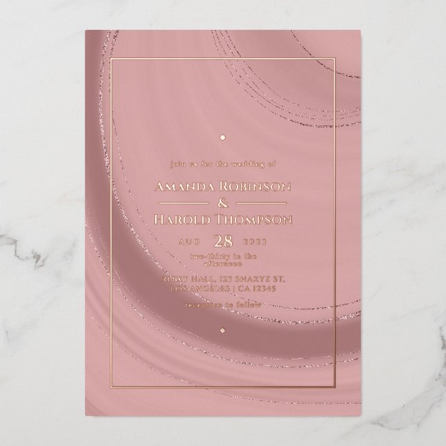 Rose Gold und Blush Pink Agate Wedding Foil Invita Folieneinladung (Vorderseite)