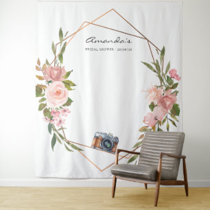 Rose Gold und Blush Pink Brautparty Foto Booth Wandteppich