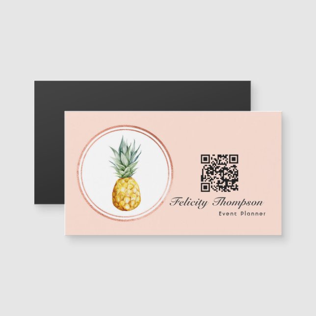 Rose Gold und Blush Pink Event Planner QR Code Magnetkarte (Vorne/Hinten)