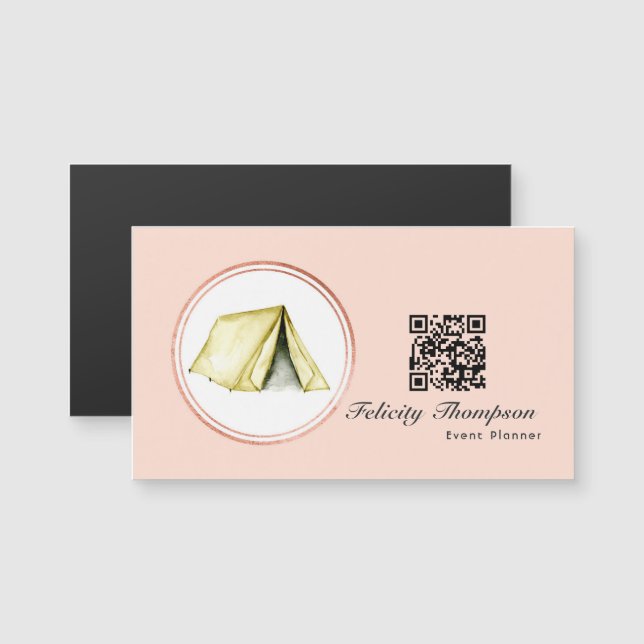 Rose Gold und Blush Pink Event Planner QR Code Magnetkarte (Vorne/Hinten)
