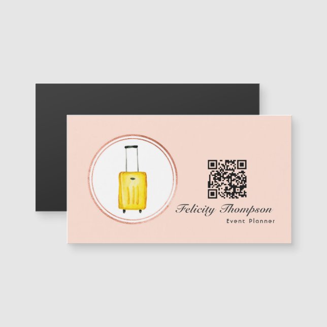 Rose Gold und Blush Pink Event Planner QR Code Magnetkarte (Vorne/Hinten)