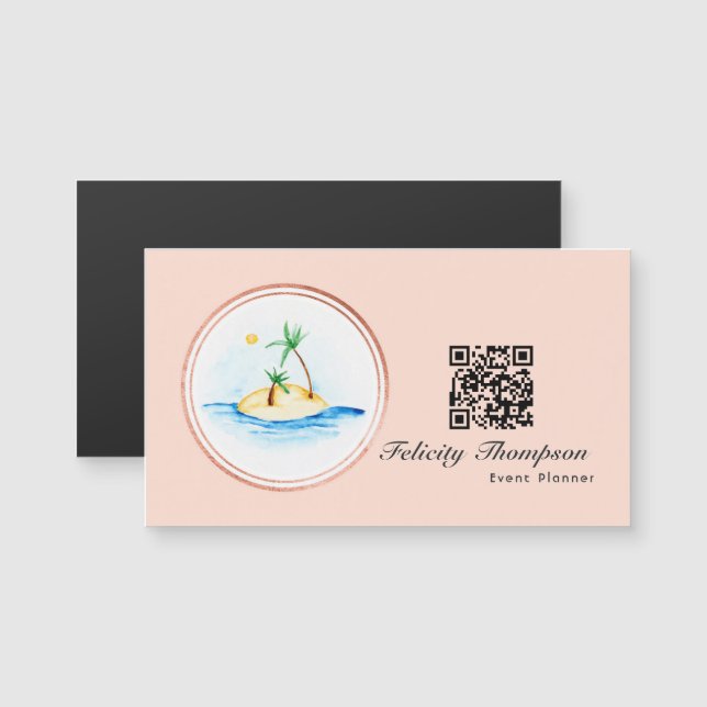 Rose Gold und Blush Pink Event Planner QR Code Magnetkarte (Vorne/Hinten)