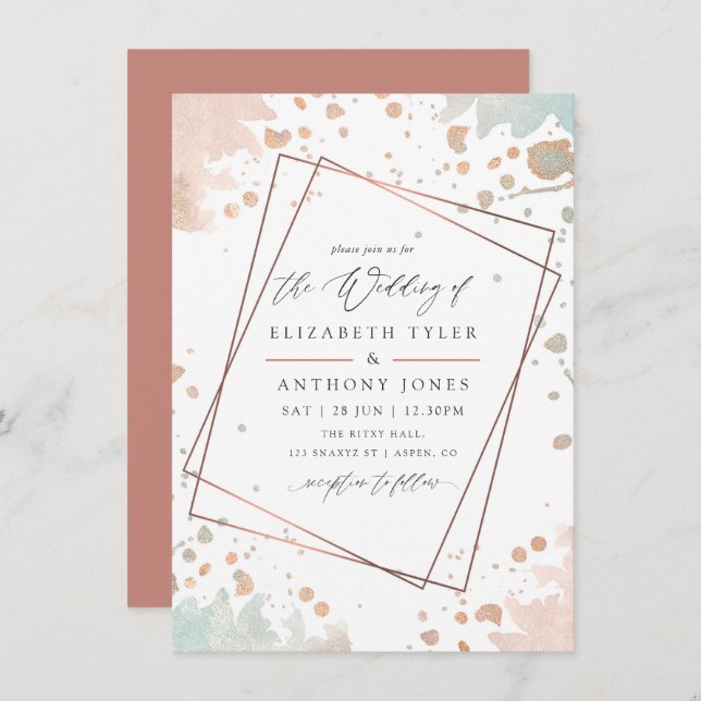 Rose Gold und Blush Pink geometrische Hochzeit Einladung (Vorne/Hinten)