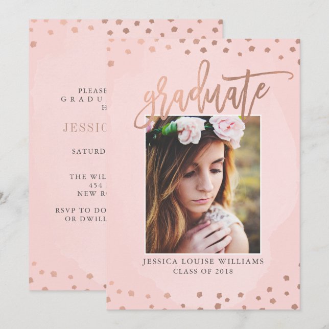 Rose Gold und Blush Pink Graduation Party Einladung (Vorne/Hinten)