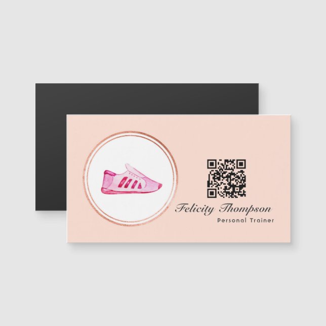 Rose Gold und Blush Pink Personal Trainer QR Code Magnetkarte (Vorne/Hinten)