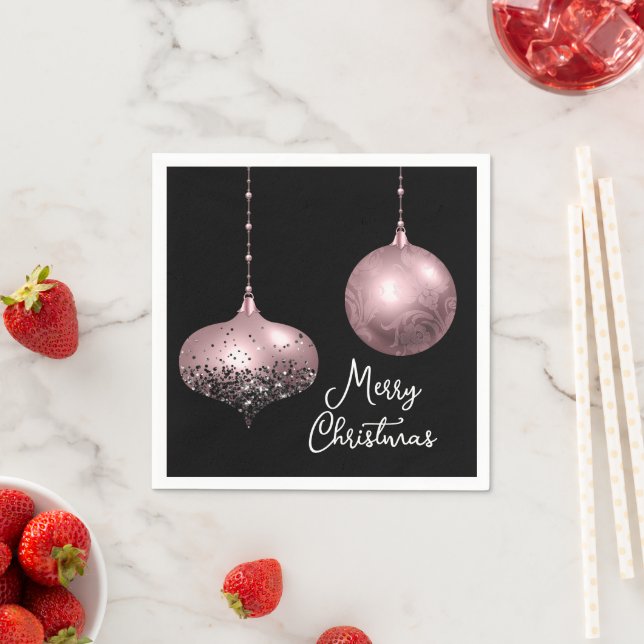 Rose Gold und Blush Pink Weihnachtsbaumchen Serviette (Beispiel)