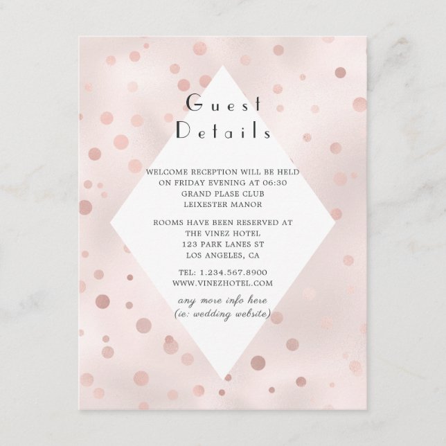 Rose Gold und Blush Vintage Hochzeitsgäste Details Begleitkarte (Vorderseite)