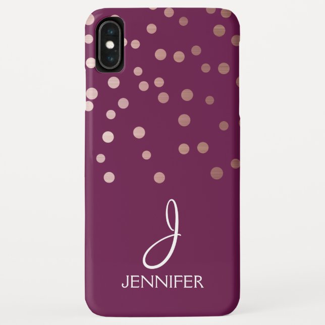 Rose Gold und Burgund Foil Confetti Monogram Case-Mate iPhone Hülle (Rückseite)