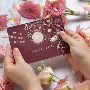 Rose Gold und Burgunder Hochzeit Dankeskarte