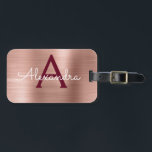 Rose Gold und Burgundy Monogram Gepäckanhänger<br><div class="desc">Rose Gold - Rosa Rosa und Burgund Marsala gebürstete Metallfolie Monogramm Name und erste Gepäckmarke. Diese Taschenmarke ist ideal für Zurück in die Schule,  Arbeit oder Reisen.</div>