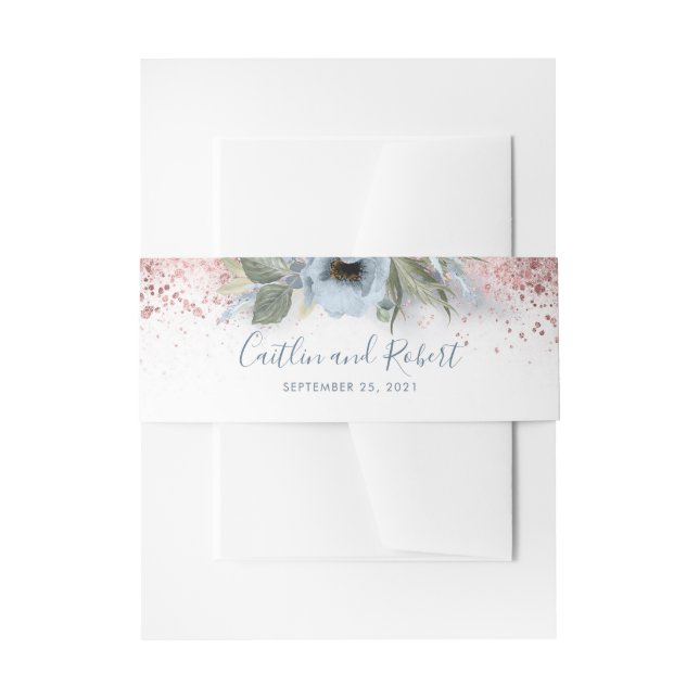 Rose Gold und Dusty Blue Floral Wedding Einladungsbanderole (Vorderseite Beispiel)
